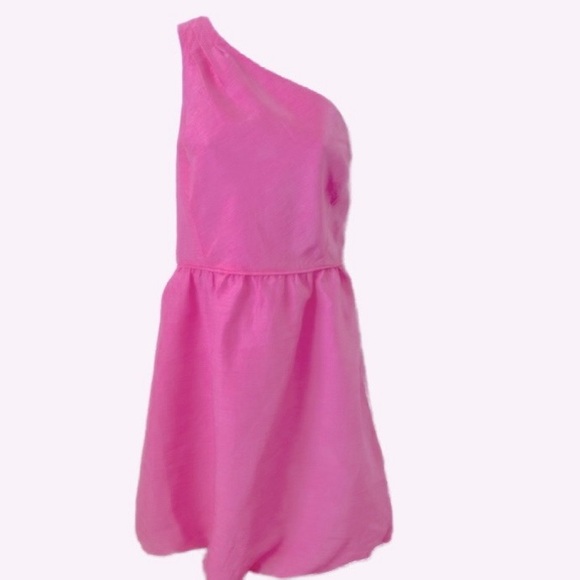 🎉🎉🎉J. Crew, Bridgette, One Shoulder, Shimmer Pink, Balloon Hem Dress - Picture 1 of 9